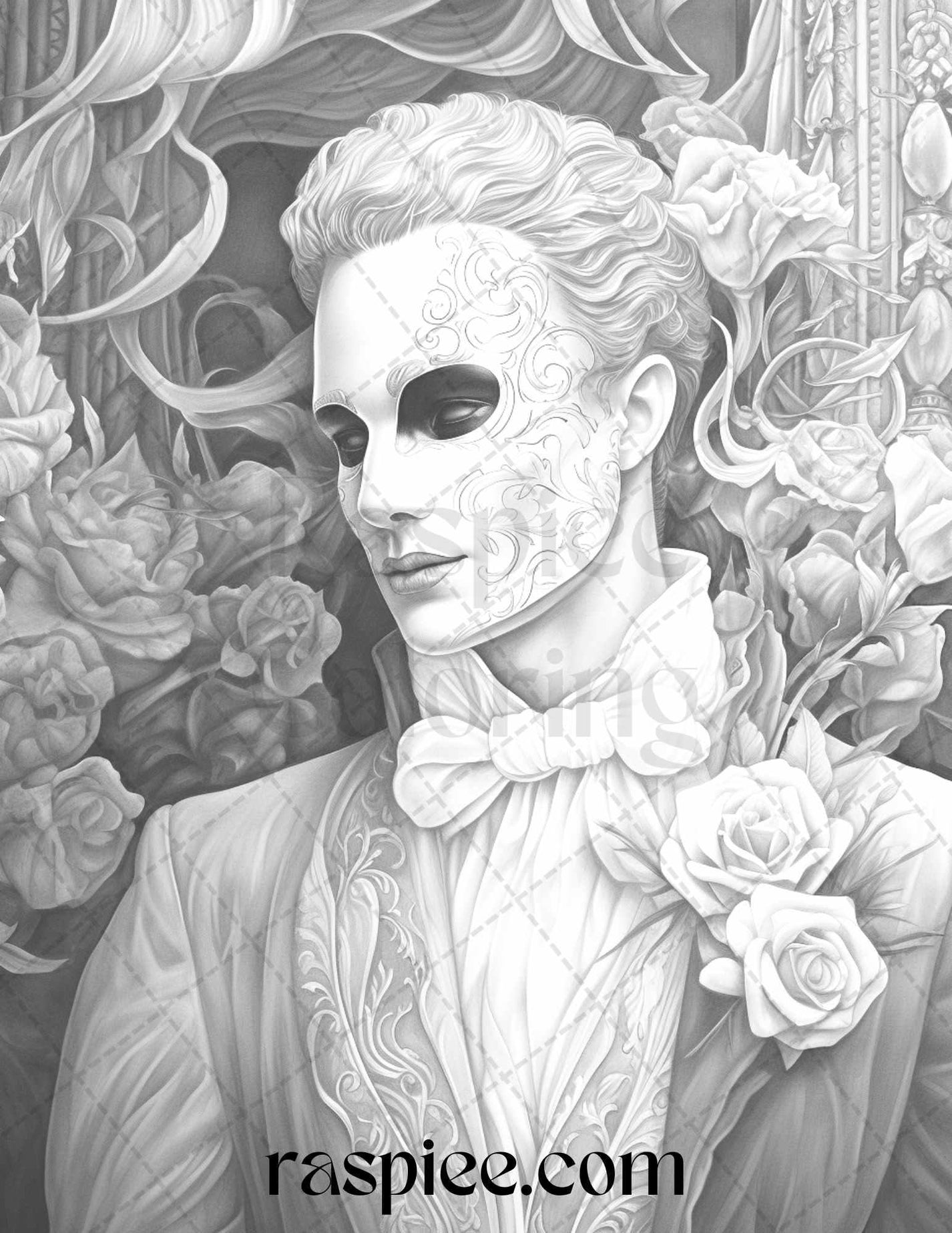 Phantom of the Opera Grayscale Coloring Pages Printable for Adults, PD