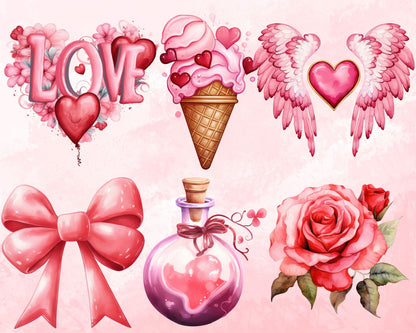 Watercolor Valentine's Day Clipart Bundle