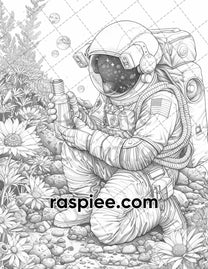 65 Fantasy Astronaut Grayscale Adult Coloring Pages, Printable PDF Ins ...