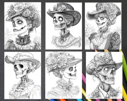 Victorian Zombies Halloween Adult Coloring Pages Printable PDF