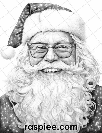 Christmas Santa Claus coloring pages, adult coloring pages, adult coloring book, christmas coloring pages for adults, christmas coloring sheets, xmas coloring pages, holiday coloring pages for adults, winter coloring pages for adults, grayscale coloring pages, christmas coloring book printable