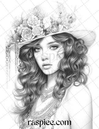 40 Beautiful Gatsby Girls Grayscale Coloring Pages Printable for Adult ...