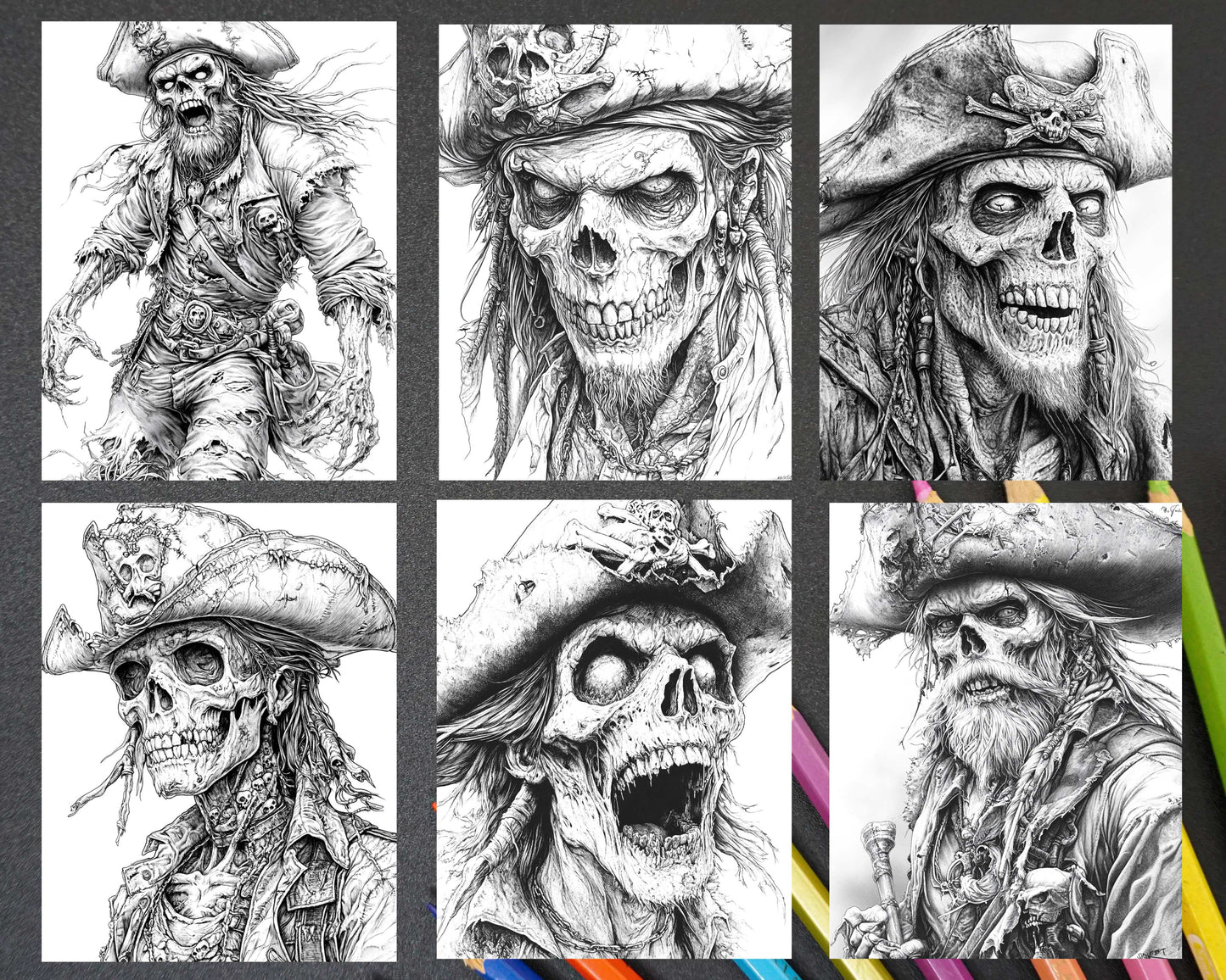 Zombie Pirates Halloween Adult Coloring Pages Printable PDF Instant Download