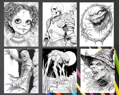 50 Spooky Monsters Halloween Adult Coloring Pages Printable PDF Instant Download