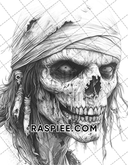 Zombie Pirates Halloween Adult Coloring Pages Printable PDF Instant Download