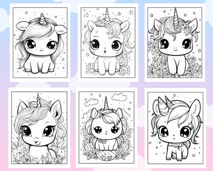 150 Adorable Kawaii Unicorn Printable Coloring Pages for Kids, Printable PDF File Instant Download - raspiee