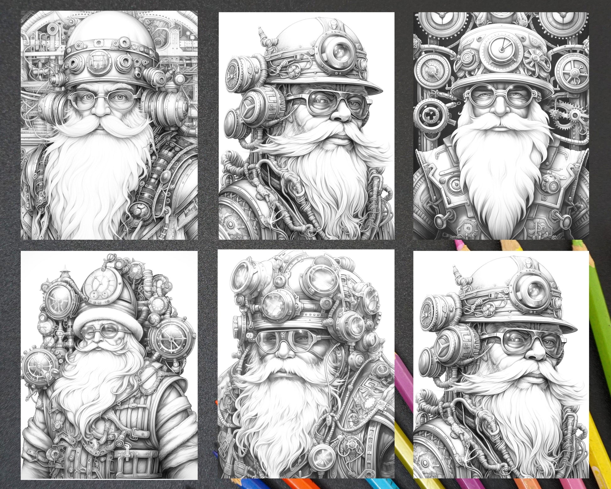 Steampunk Santa Claus Coloring Pages, Grayscale Coloring Pages for Adults, Adult Coloring Page Download, Christmas Coloring Pages, Christmas Coloring Pages for Adults, Xmas Coloring Pages, Portrait Coloring Pages for Adults, Steampunk Coloring Pages, Santa Claus Coloring Pages, Christmas Coloring Sheets