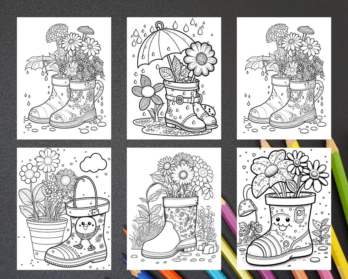 50 Printable Flower Rainboot Coloring Pages for Adults Floral Graysca