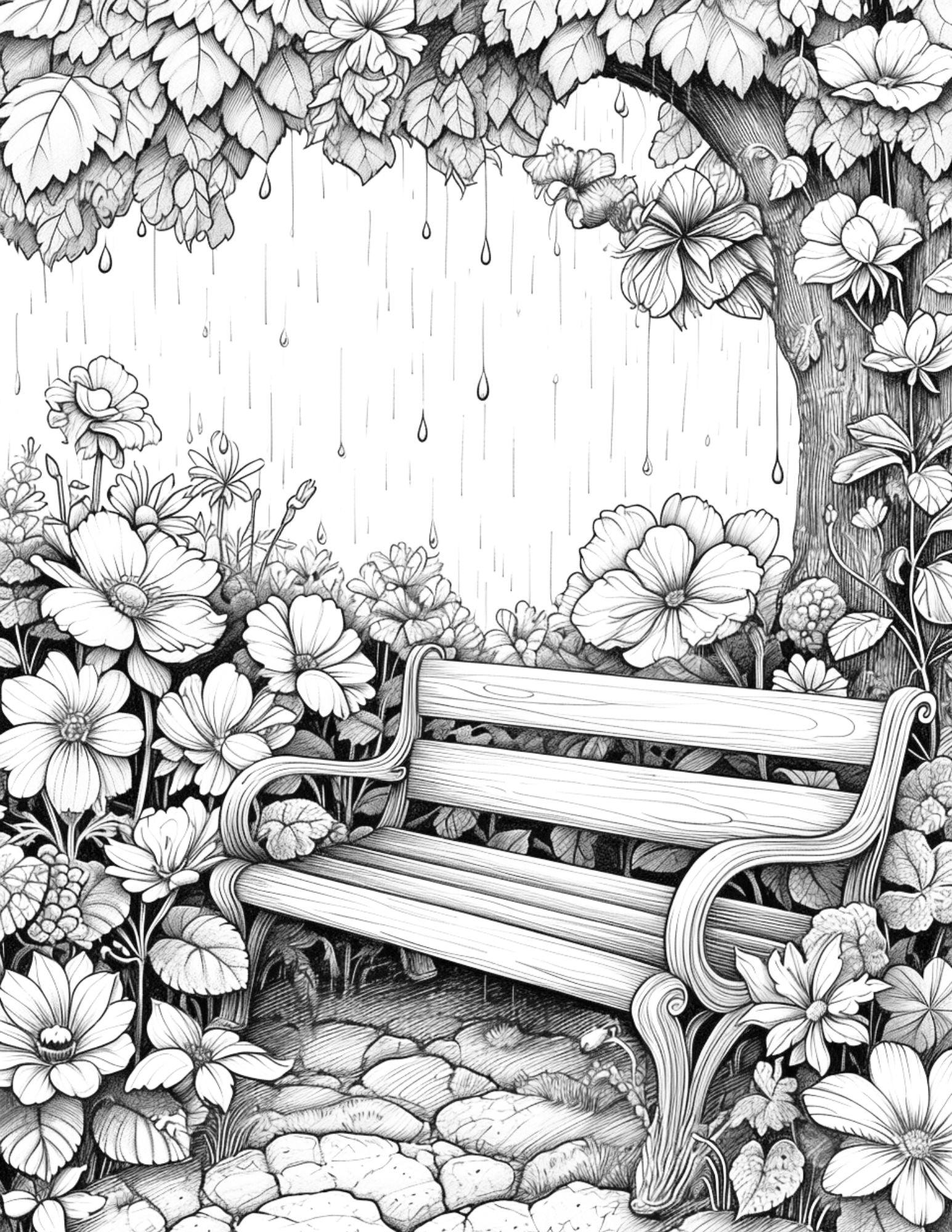 Free Spring Time Grayscale Adult Coloring Pages, Printable PDF Instant ...