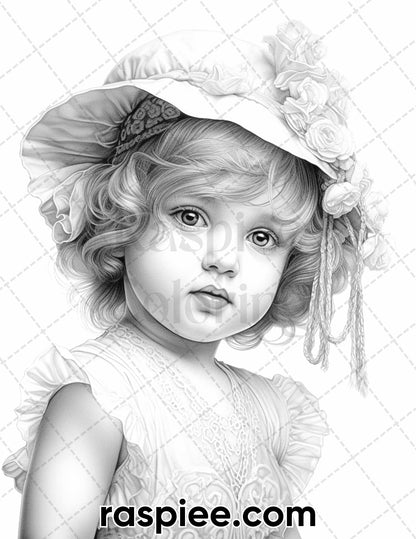 Vintage Flapper Coloring Pages, Grayscale Baby Girls Printable, Adult Coloring Pages, Vintage Coloring Pages, Printable Coloring Sheets, Flapper Baby Girl Coloring Pages, Portrait Coloring Pages