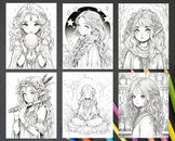 52 Cute Druid Girl Grayscale Coloring Pages for Adults, Printable PDF ...