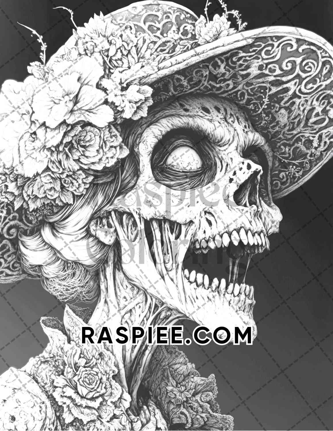 Victorian Zombies Halloween Adult Coloring Pages Printable PDF