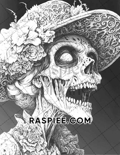 Victorian Zombies Halloween Adult Coloring Pages Printable PDF