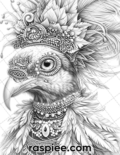 adult coloring pages, adult coloring sheets, adult coloring book pdf, adult coloring book printable, grayscale coloring pages, grayscale coloring books, animal coloring pages for adults, animal coloring book, mardi gras animals coloring pages for adults, grayscale illustration, holiday day coloring book, holiday adult coloring pages