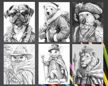 96 Animals Dressed Up Adult Coloring Pages