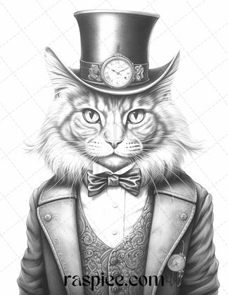 Gentleman Cat Grayscale Coloring Pages Printable for Adults Kids, PDF ...