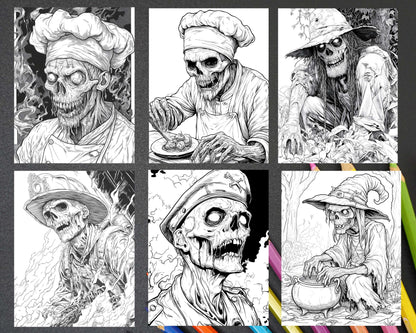 Scary Zombies Halloween Adult Coloring Pages Printable PDF Instant Download