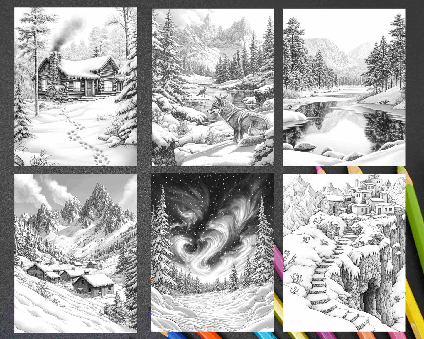 82 Winter Landscapes Adult Coloring Pages - RASPIEE