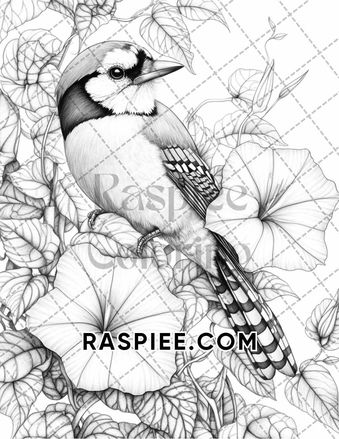 Flowers and Birds Adult Coloring Pages Printable PDF Instant Download - RASPIEE