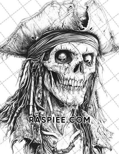 Zombie Pirates Halloween Adult Coloring Pages Printable PDF Instant Download