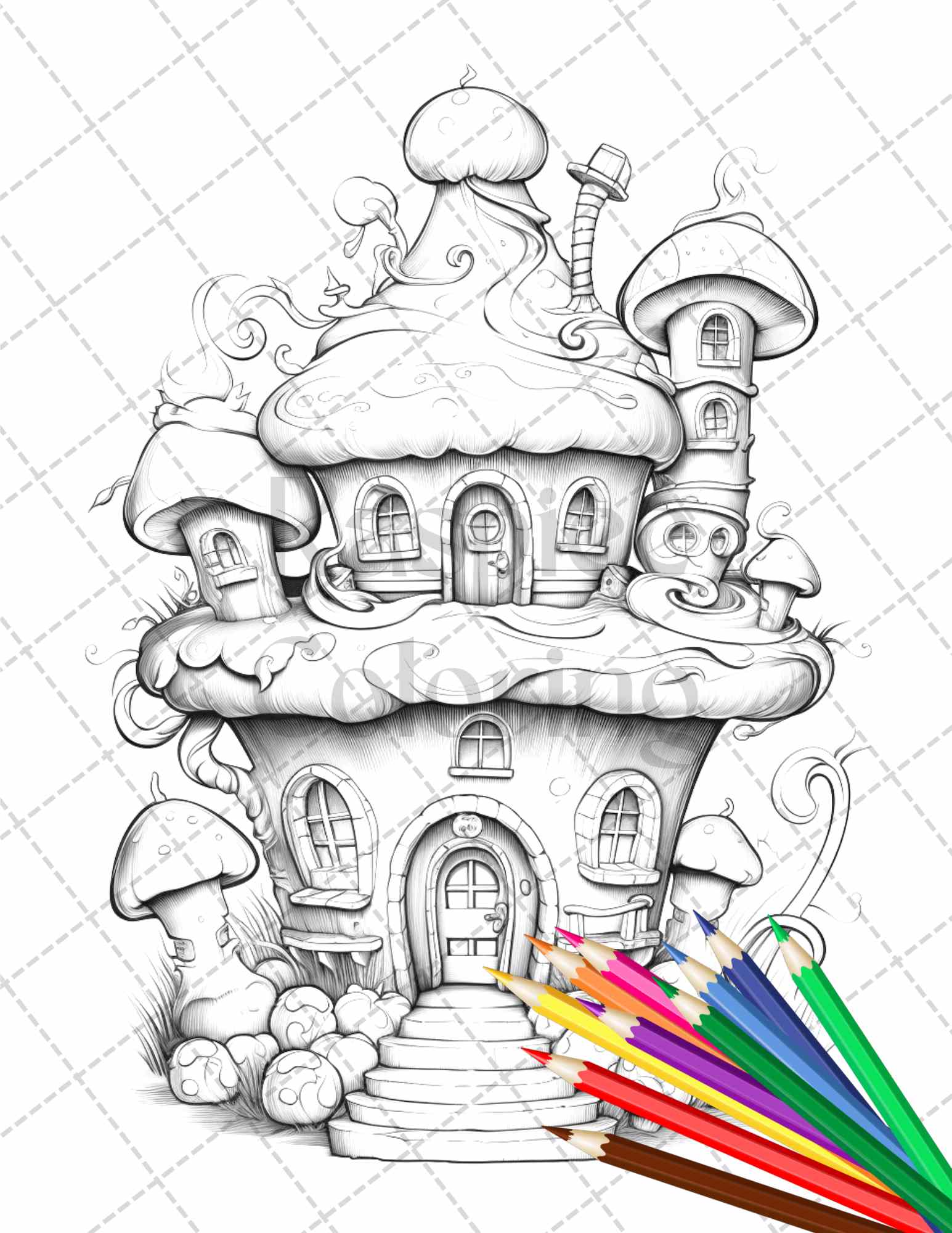 50 Adorable Cake Houses Grayscale Coloring Pages Printable for Adults and Kids, PDF File Instant Download - raspiee