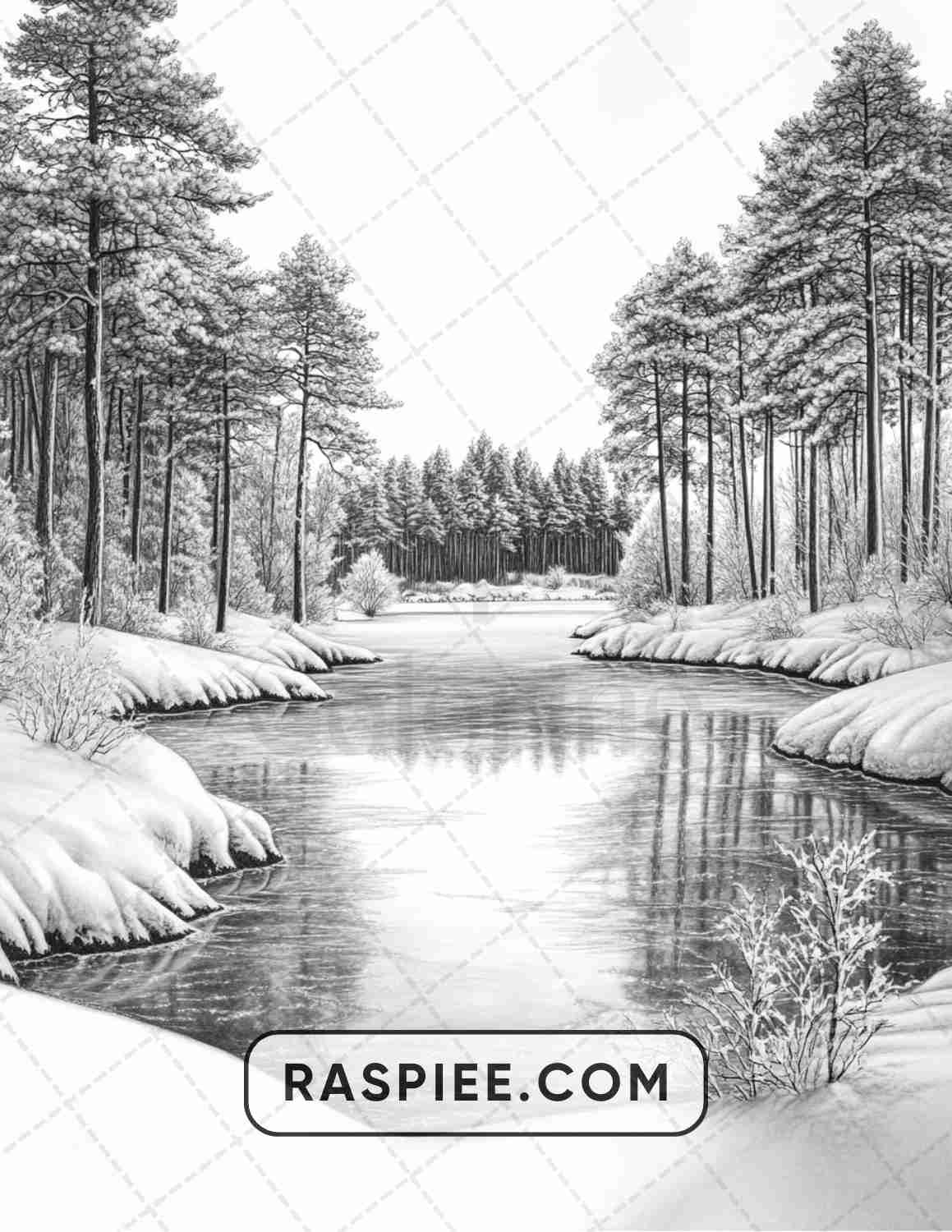 82 Winter Landscapes Adult Coloring Pages - RASPIEE