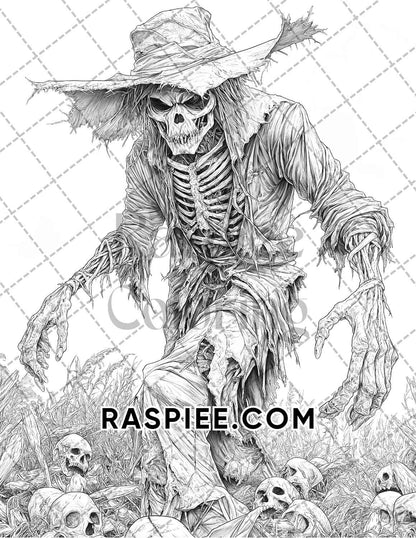 Horror Scarecrow Halloween Adult Coloring Pages Printable PDF Instant Download