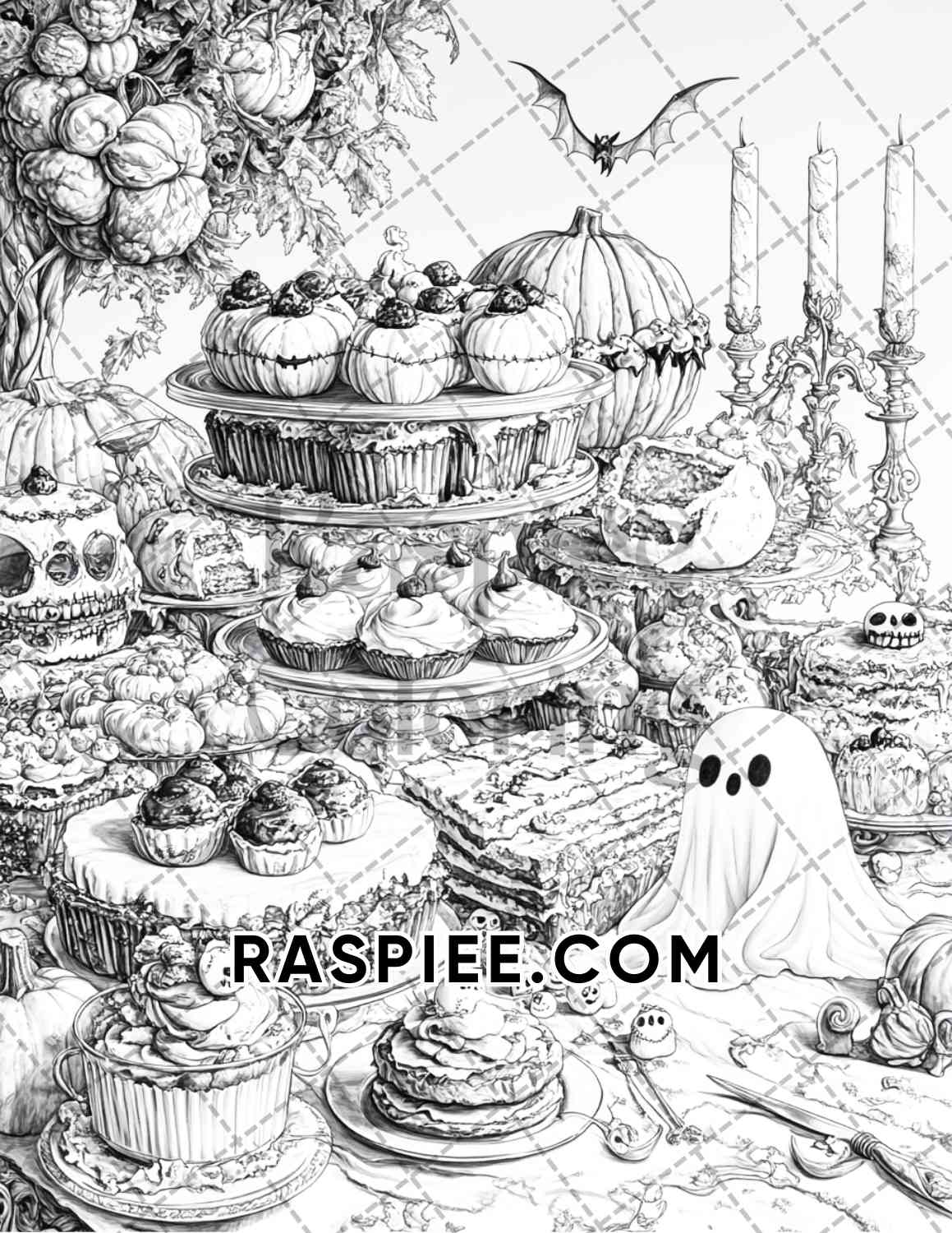 Spooky Desserts Halloween Adult Coloring Pages Printable PDF