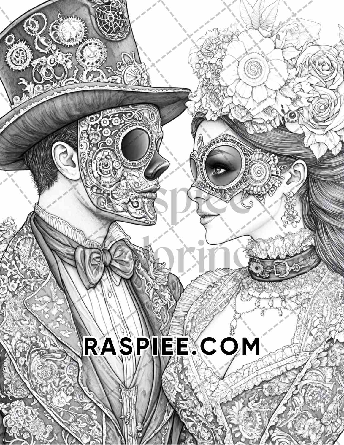 Steampunk Halloween Adult Coloring Pages Printable PDF Instant Download