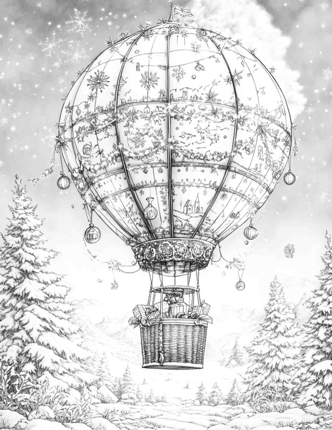 Steampunk Christmas Adult Coloring Pages Printable PDF Instant Download