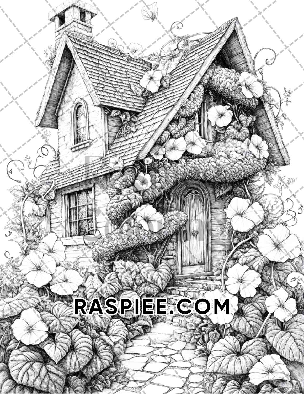 Fantasy Flower Houses Adult Coloring Pages Printable PDF Instant Download