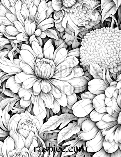 50 Vintage Floral Patterns Grayscale Coloring Pages Printable for Adults, PDF File Instant Download - raspiee