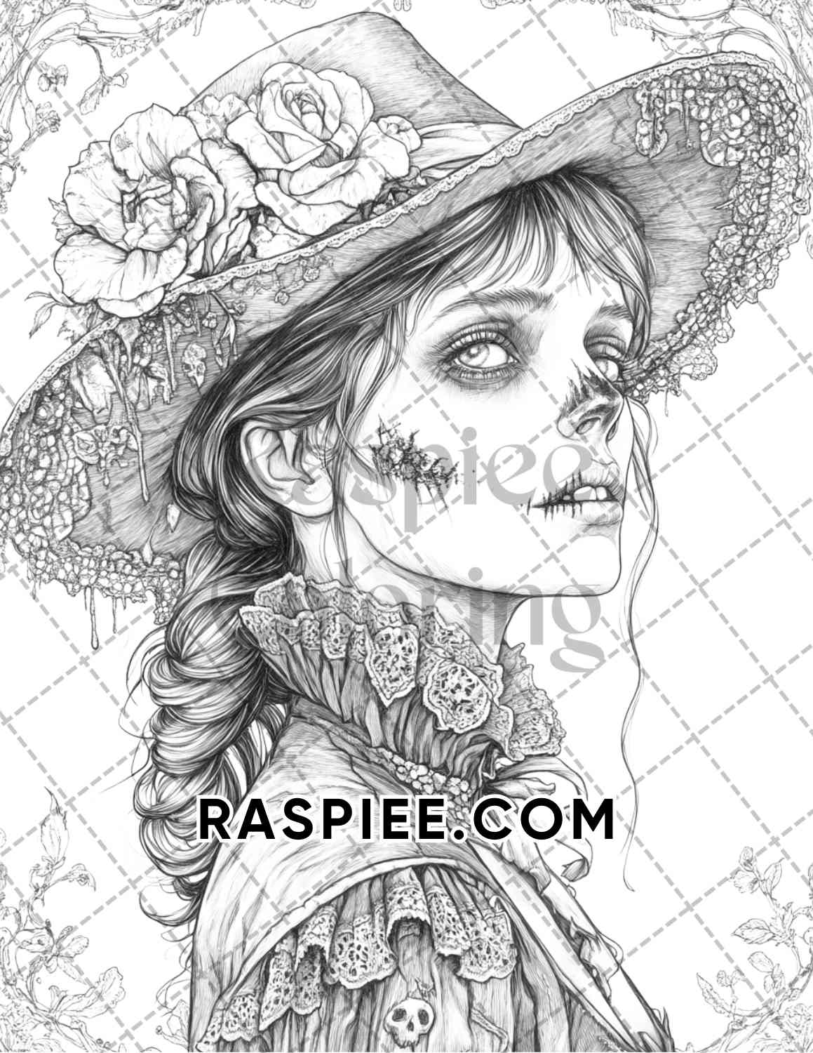 Victorian Zombies Halloween Adult Coloring Pages Printable PDF