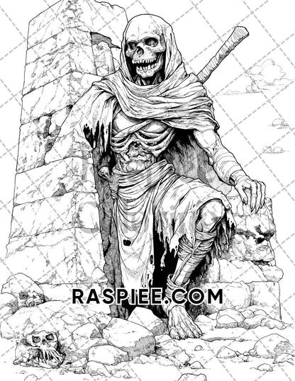 Scary Zombies Halloween Adult Coloring Pages Printable PDF Instant Download