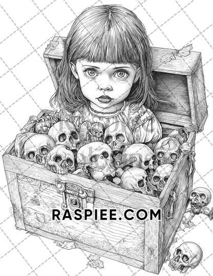 Haunted Dolls Halloween Horror Adult Coloring Pages Printable PDF Instant Download - RASPIEE