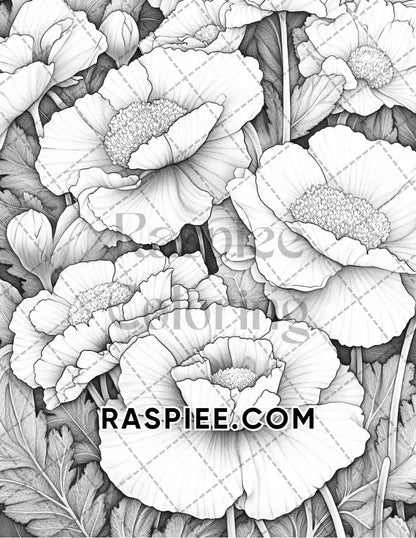 Seasonal Flowers Adult Coloring Pages Printable PDF Instant Download