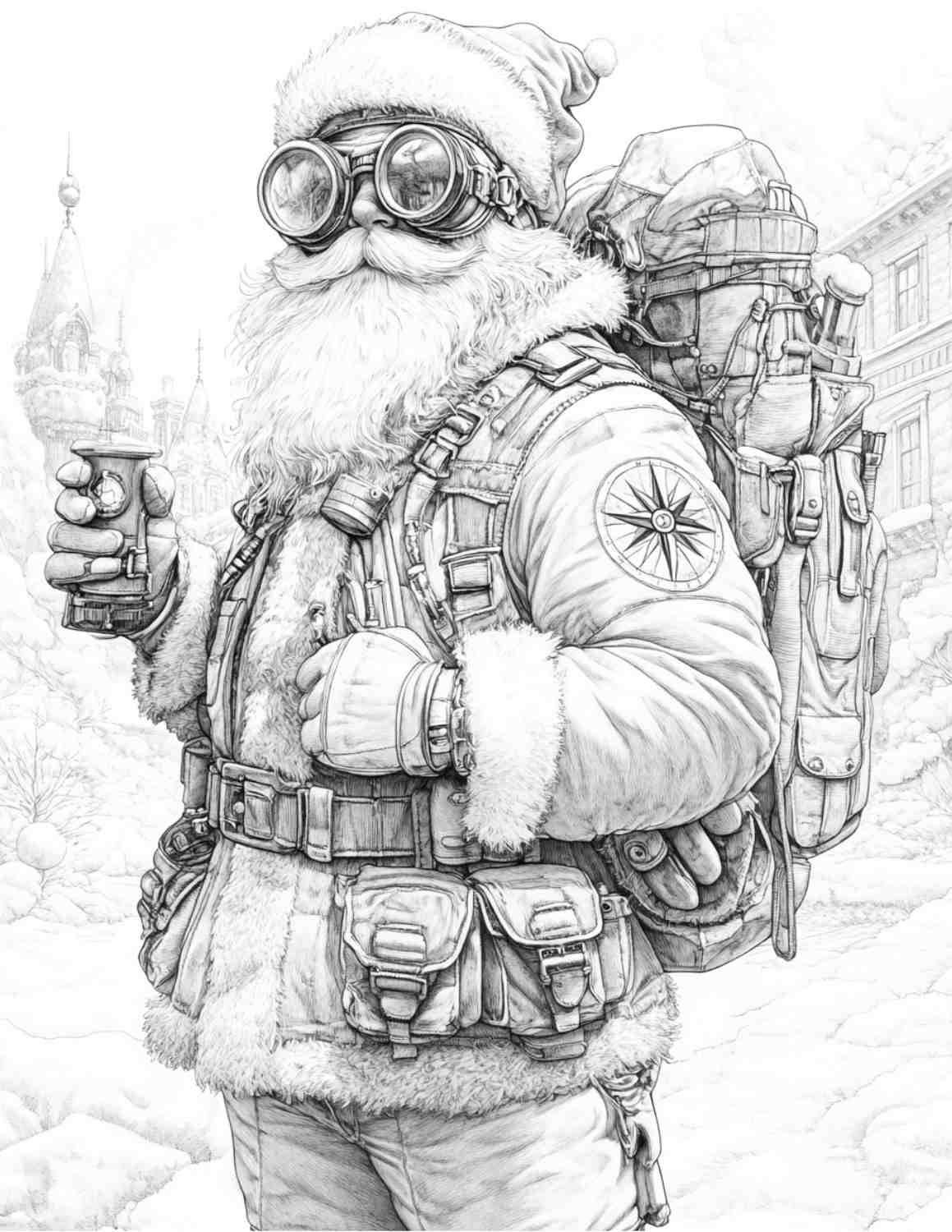 Steampunk Christmas Adult Coloring Pages Printable PDF Instant Download