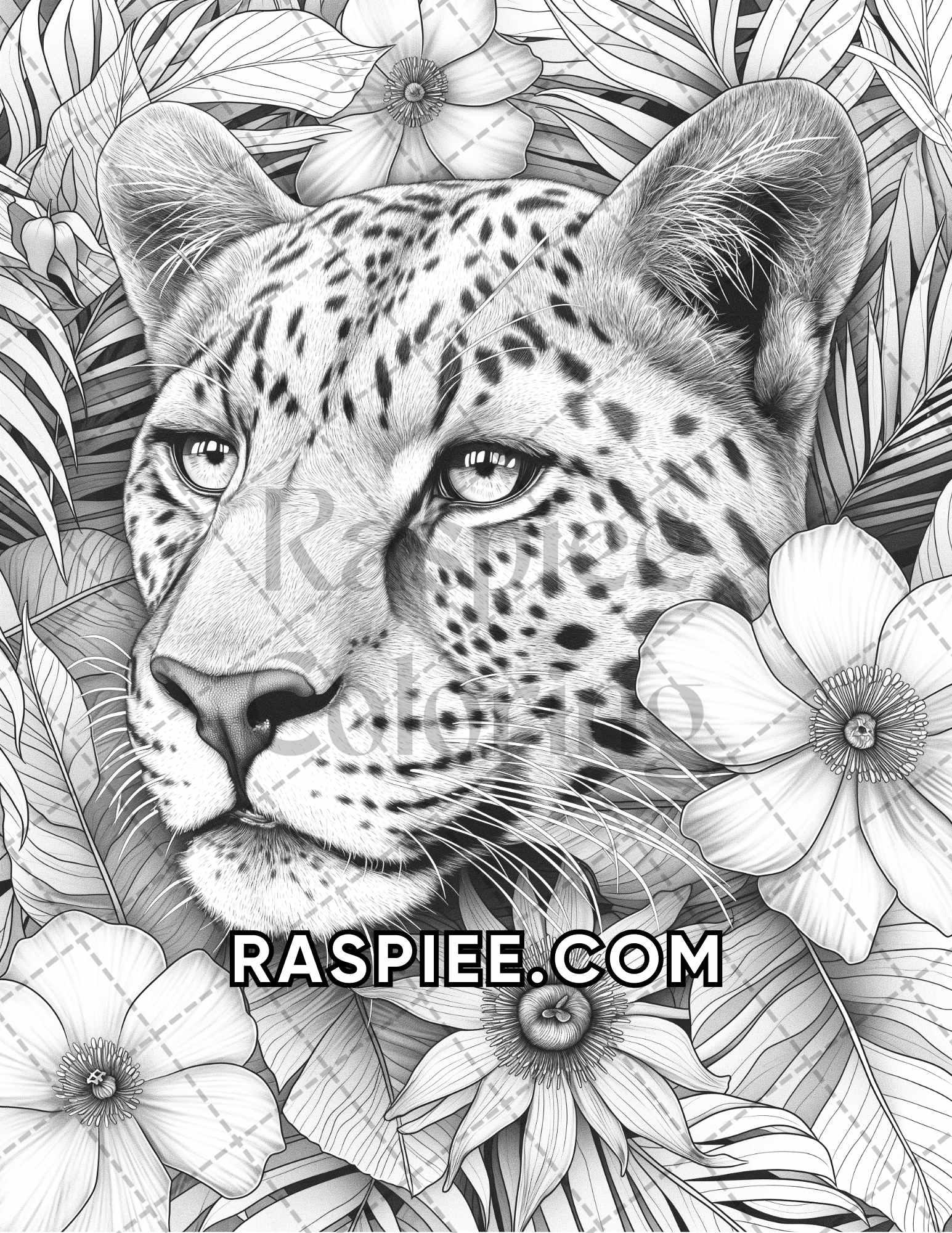 75 Animals in Flowers Grayscale Adult Coloring Pages Printable PDF Instant Download - RASPIEE