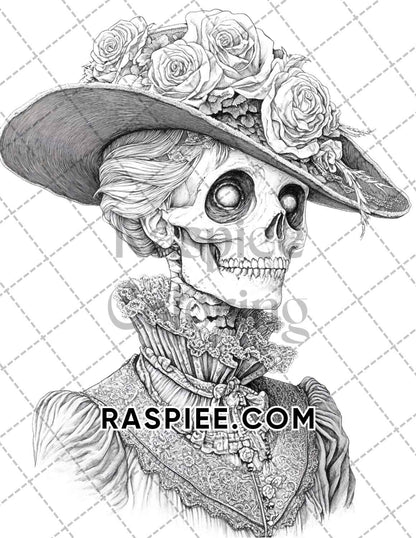 Victorian Zombies Halloween Adult Coloring Pages Printable PDF