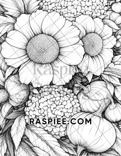 Seasonal Flowers Adult Coloring Pages Printable PDF Instant Download