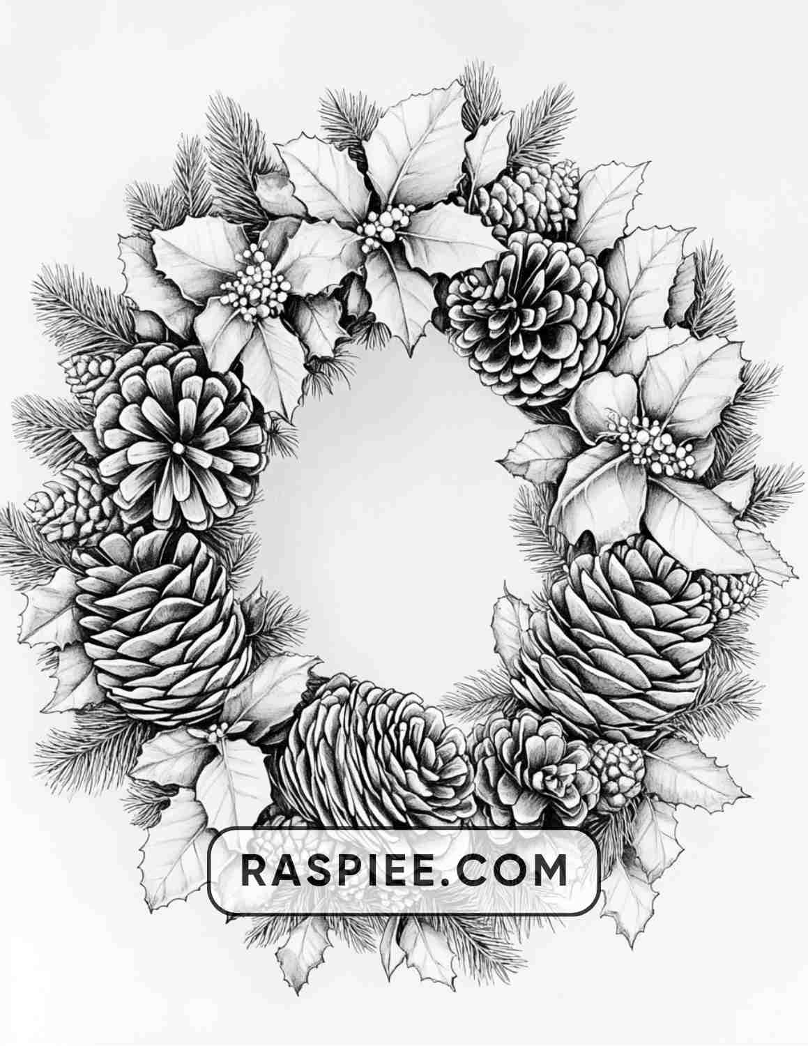 72 Christmas Wreaths Adult Coloring Pages - RASPIEE