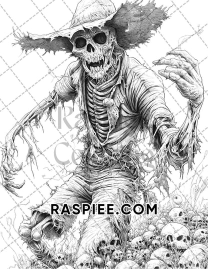 Horror Scarecrow Halloween Adult Coloring Pages Printable PDF Instant Download