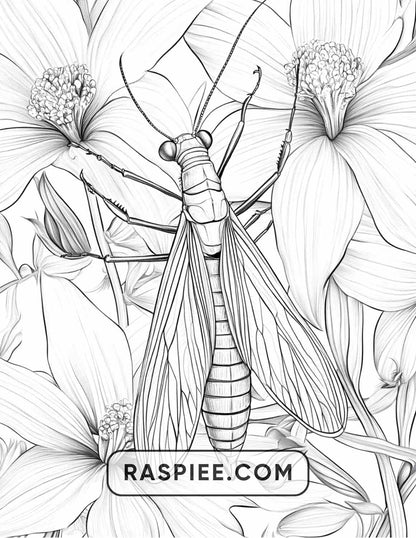 Insects and Flowers Adult Coloring Pages - RASPIEE