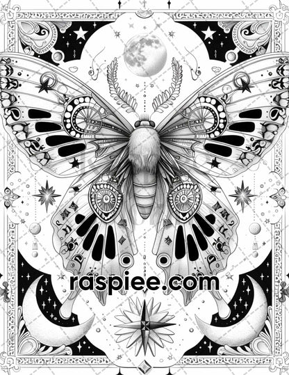 77 Butterflies and Moths Grayscale Adult Coloring Pages, Printable PDF Instant Download - RASPIEE