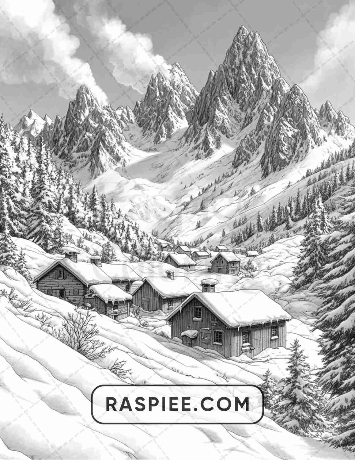 82 Winter Landscapes Adult Coloring Pages - RASPIEE