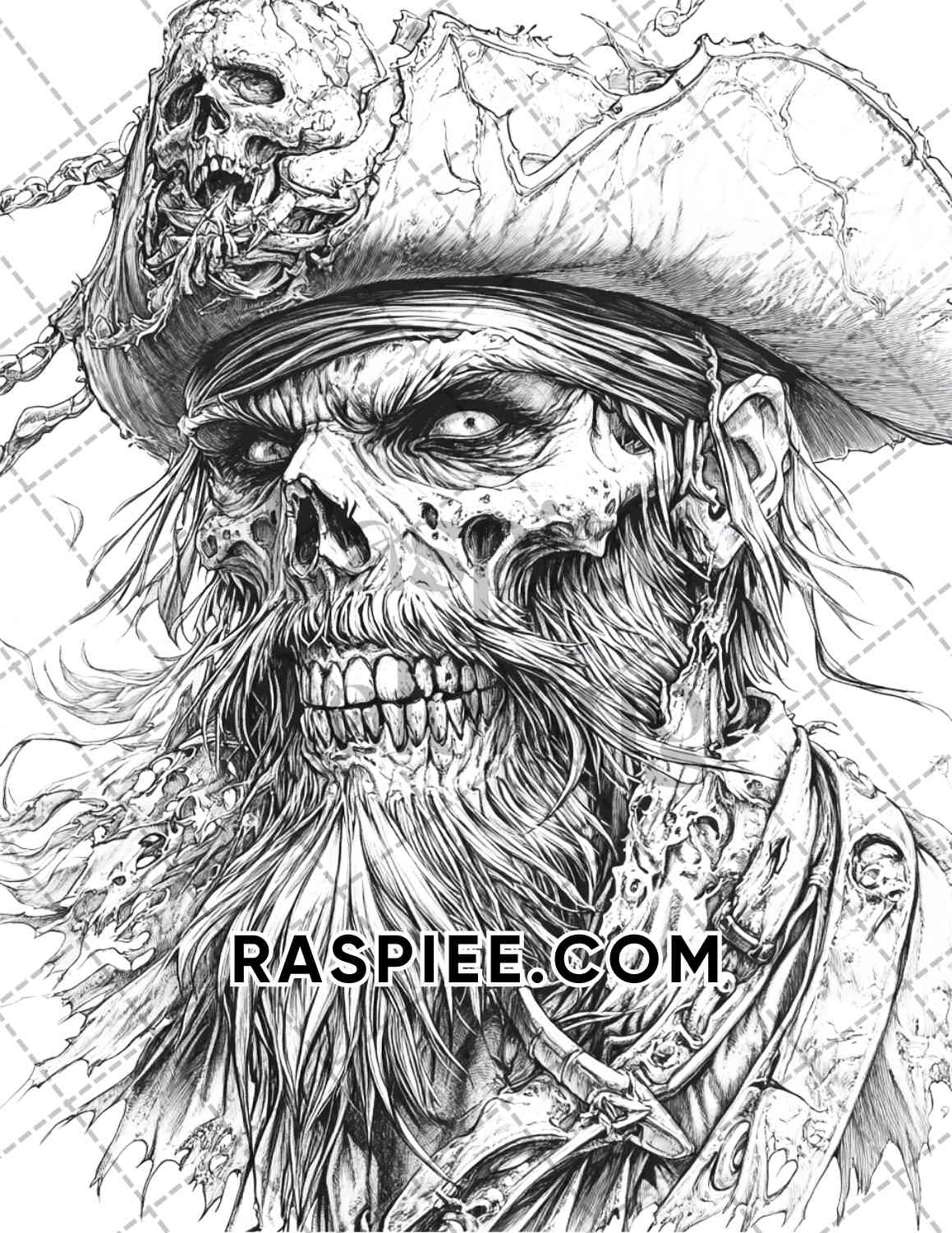 Zombie Pirates Halloween Adult Coloring Pages Printable PDF Instant Download