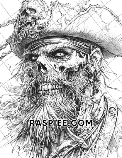 Zombie Pirates Halloween Adult Coloring Pages Printable PDF Instant Download