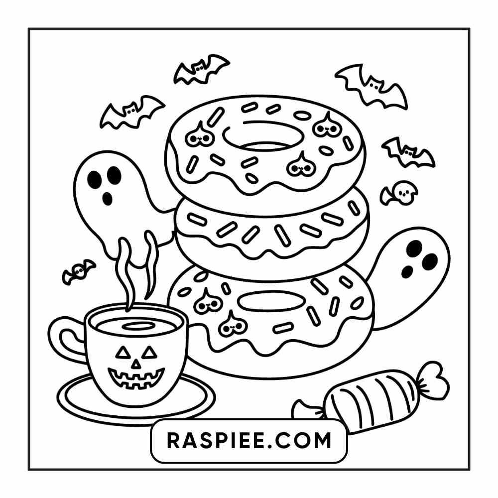 100 Bold Easy Spooky Food & Drinks Coloring Pages Printable PDF Instant Download - RASPIEE