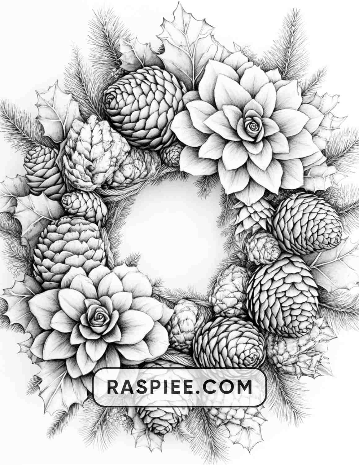 72 Christmas Wreaths Adult Coloring Pages - RASPIEE