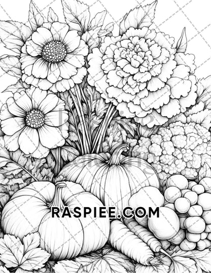 Seasonal Flowers Adult Coloring Pages Printable PDF Instant Download